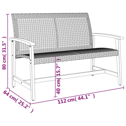 5 Piece Garden Lounge Set Black Poly Rattan and Acacia Wood