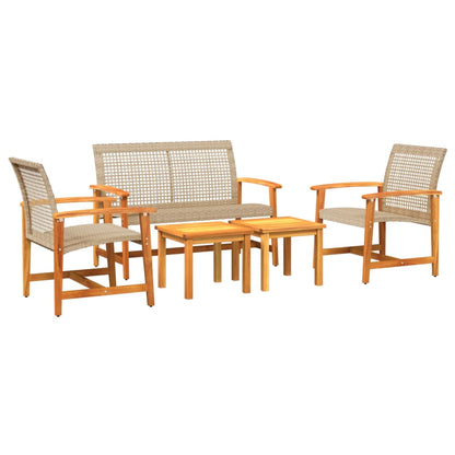 5 Piece Garden Lounge Set Beige Poly Rattan and Acacia Wood