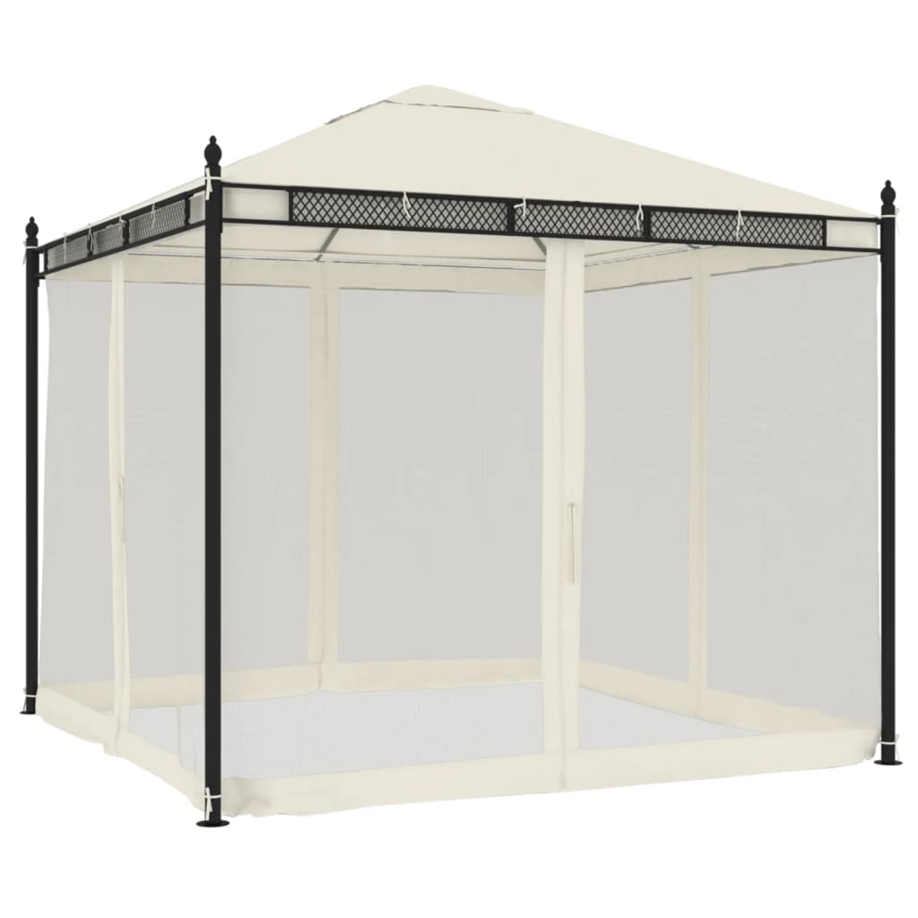 Gazebo with Mesh Walls Cream 2.93x2.93 m Steel