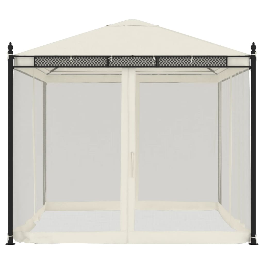 Gazebo with Mesh Walls Cream 2.93x2.93 m Steel