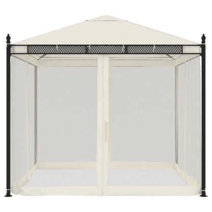 Gazebo with Mesh Walls Cream 2.93x2.93 m Steel