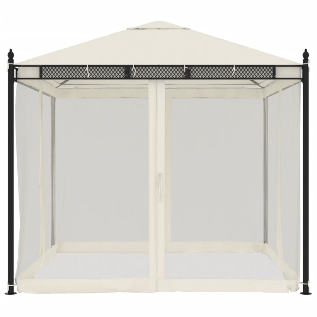 Gazebo with Mesh Walls Cream 2.93x2.93 m Steel