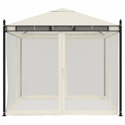 Gazebo with Mesh Walls Cream 2.93x2.93 m Steel