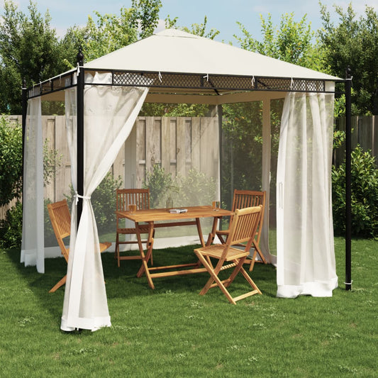 Gazebo with Mesh Walls Cream 2.93x2.93 m Steel