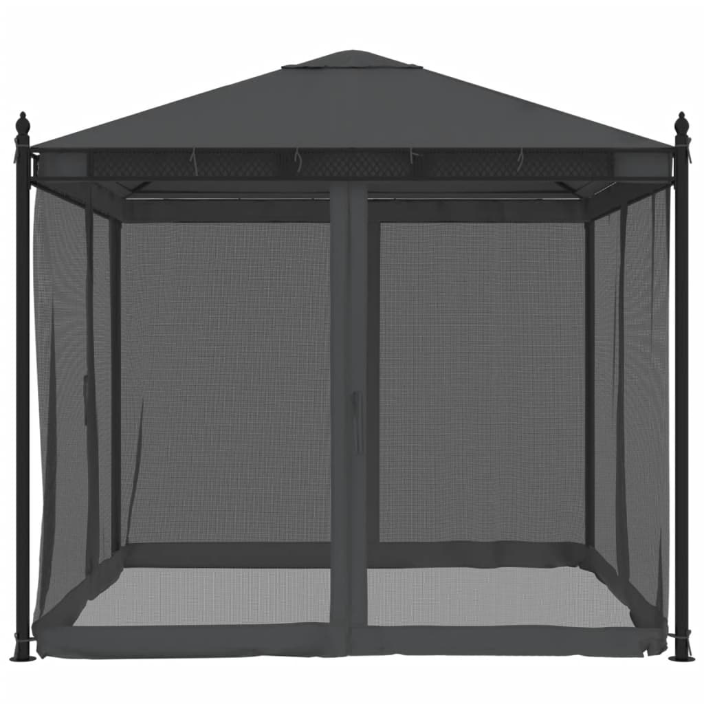 Gazebo with Mesh Walls Anthracite 2.93x2.93 m Steel