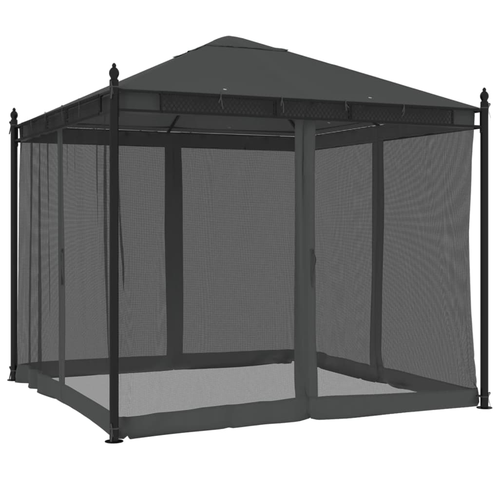 Gazebo with Mesh Walls Anthracite 2.93x2.93 m Steel