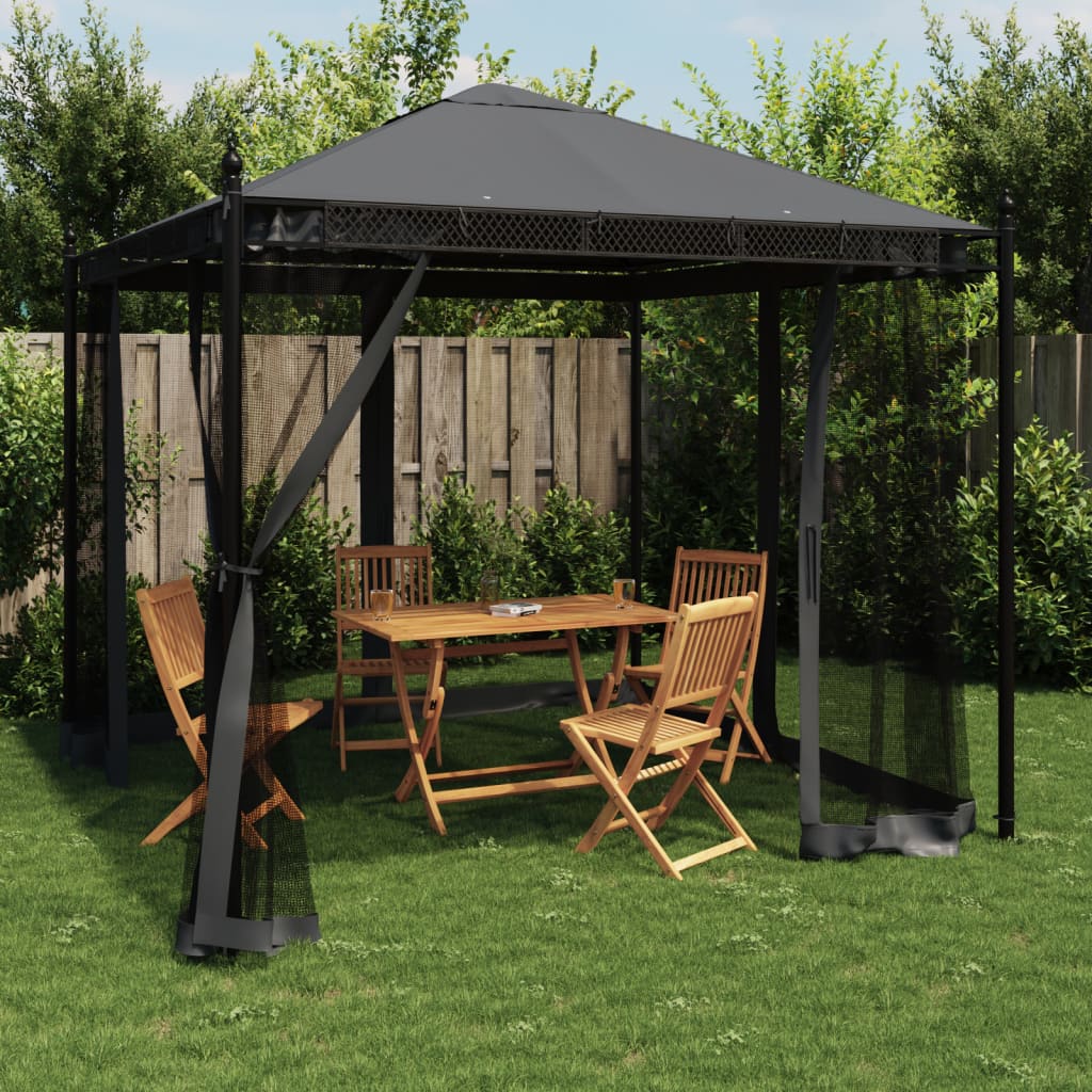 Gazebo with Mesh Walls Anthracite 2.93x2.93 m Steel