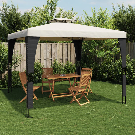 Gazebo with Double Roof Cream 2.98x2.98 m Steel