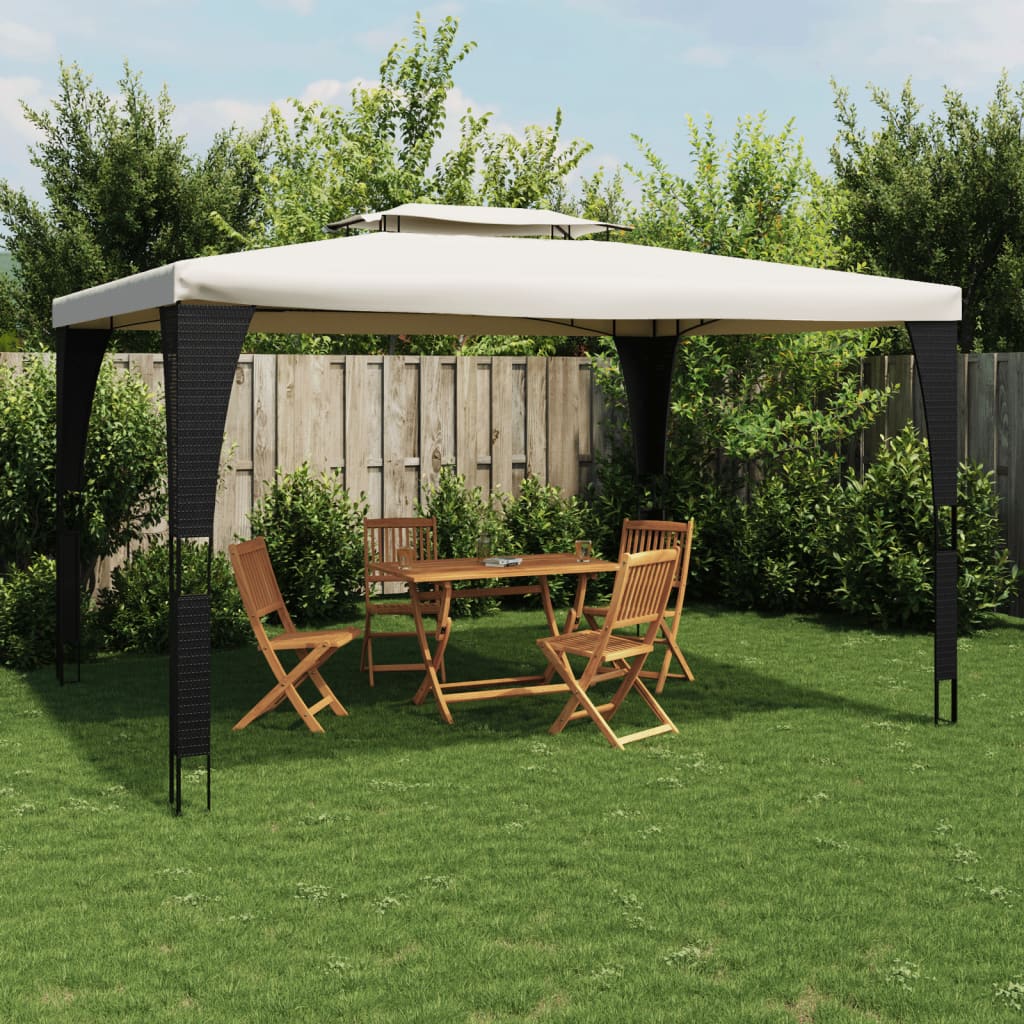 Gazebo with Double Roof Cream 3.98x2.98 m Steel