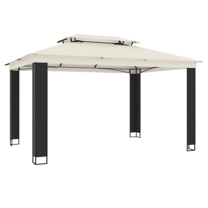 Gazebo with Double Roof Cream 3.94x2.96 m Steel