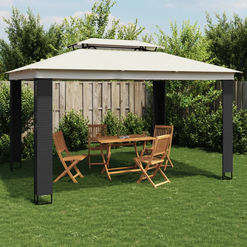 Gazebo with Double Roof Cream 3.94x2.96 m Steel