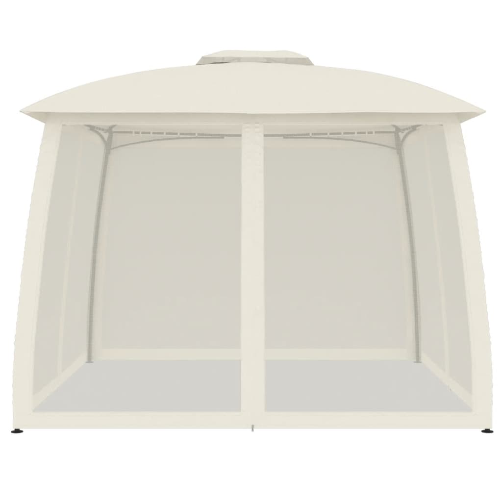 Gazebo with Double Roof and Mesh Walls Cream 2.93x2.93 m Steel