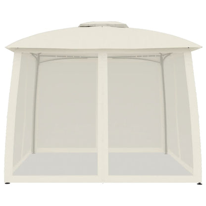 Gazebo with Double Roof and Mesh Walls Cream 2.93x2.93 m Steel