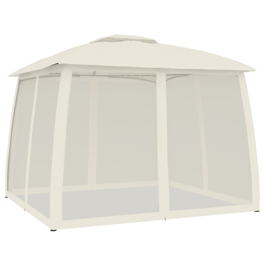 Gazebo with Double Roof and Mesh Walls Cream 2.93x2.93 m Steel