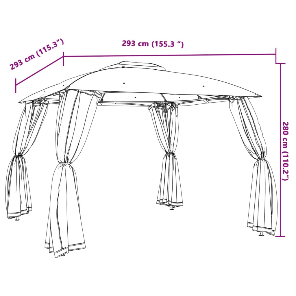 Gazebo with Double Roof and Mesh Walls Cream 2.93x2.93 m Steel