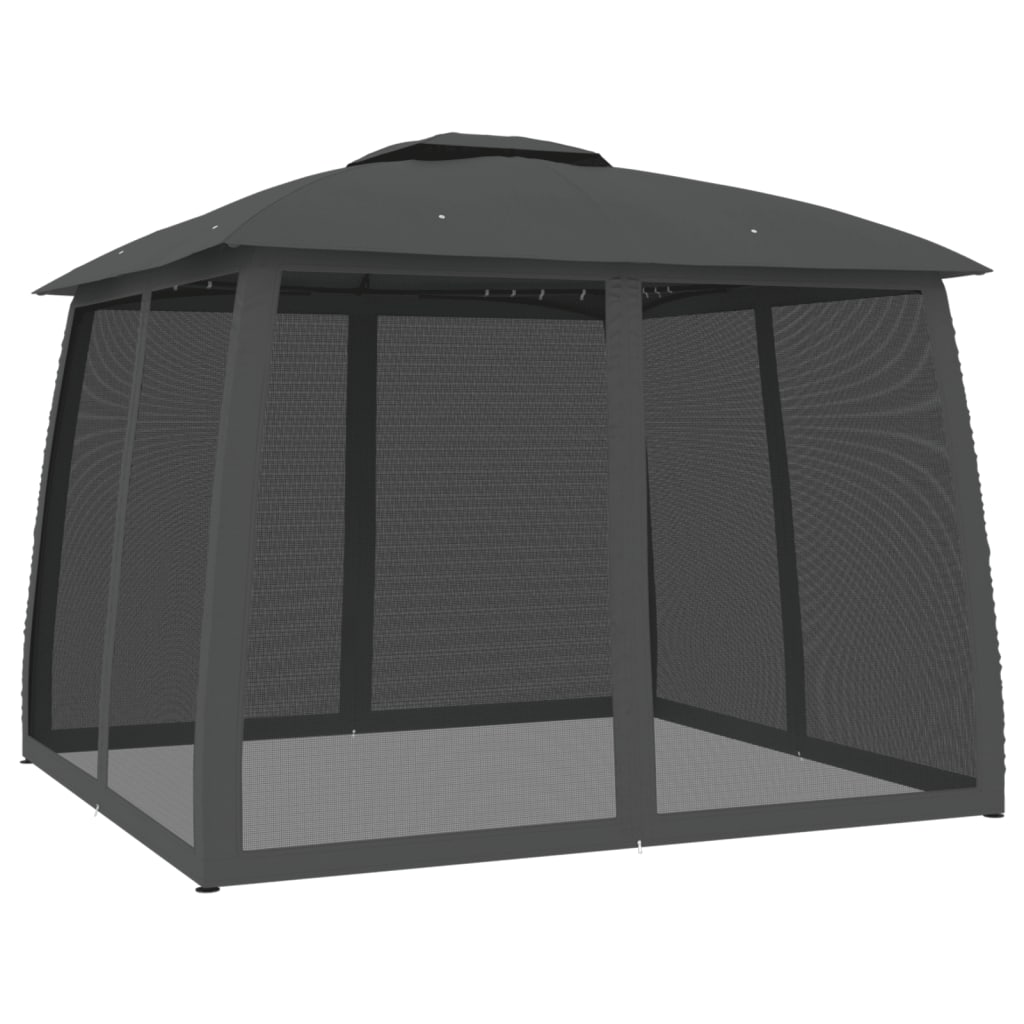 Gazebo with Double Roof and Mesh Walls Anthracite 2.93x2.93 m Steel