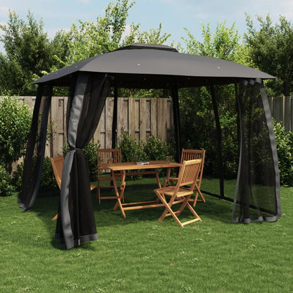 Gazebo with Double Roof and Mesh Walls Anthracite 2.93x2.93 m Steel