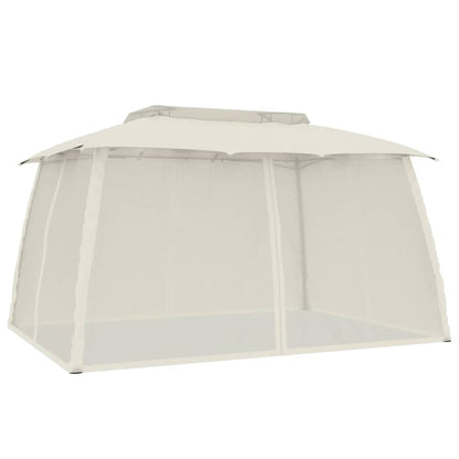 Gazebo with Double Roof and Mesh Walls Cream 3.93x2.93 m Steel