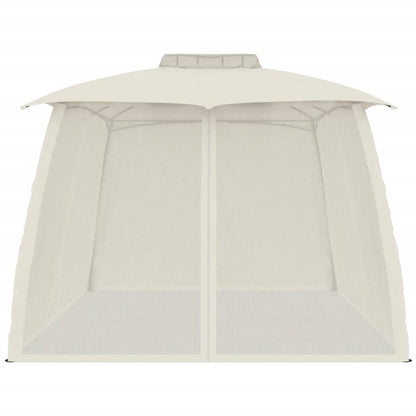 Gazebo with Double Roof and Mesh Walls Cream 3.93x2.93 m Steel