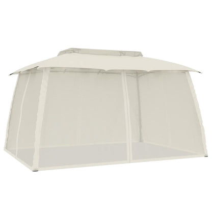 Gazebo with Double Roof and Mesh Walls Cream 3.93x2.93 m Steel