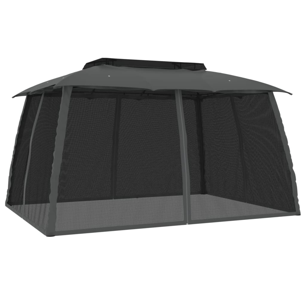 Gazebo with Double Roof and Mesh Walls Anthracite 3.93x2.93 m Steel