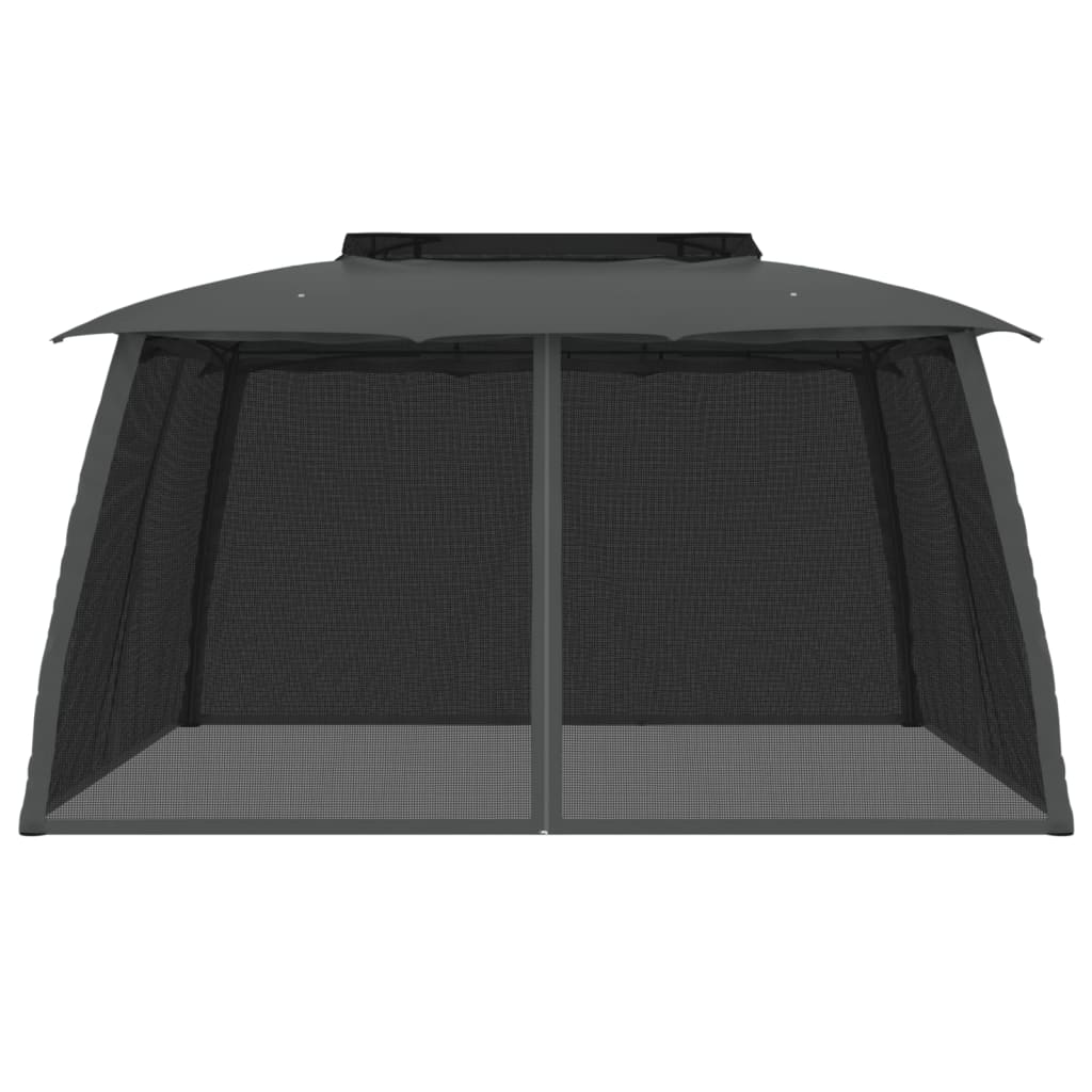 Gazebo with Double Roof and Mesh Walls Anthracite 3.93x2.93 m Steel