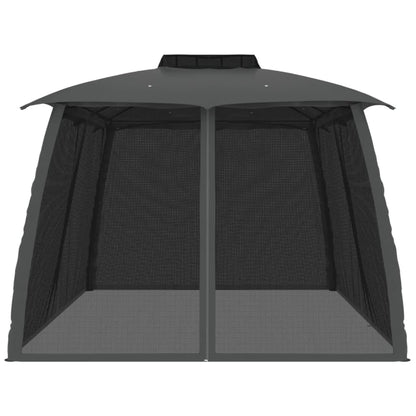 Gazebo with Double Roof and Mesh Walls Anthracite 3.93x2.93 m Steel