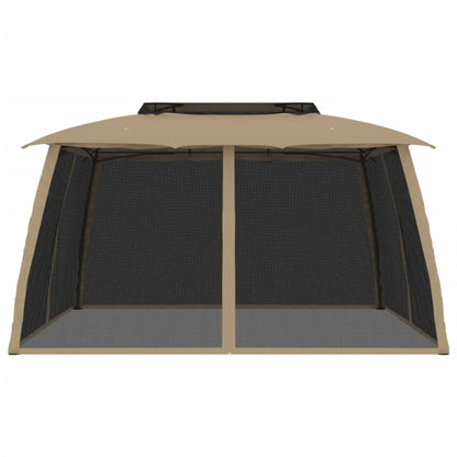 Gazebo with Double Roof and Mesh Walls Taupe 3.93x2.93 m Steel