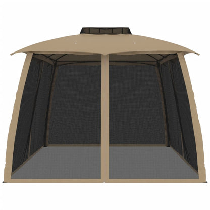 Gazebo with Double Roof and Mesh Walls Taupe 3.93x2.93 m Steel