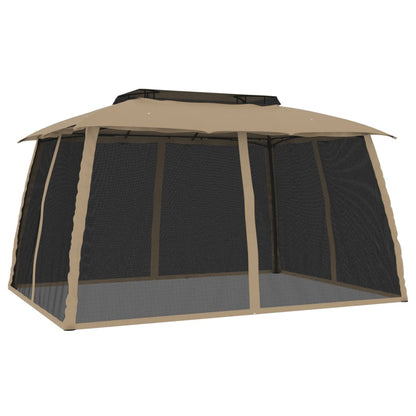 Gazebo with Double Roof and Mesh Walls Taupe 3.93x2.93 m Steel