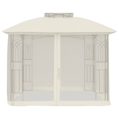 Gazebo with Double Roof and Mesh Walls Cream 2.94x2.94 m Steel