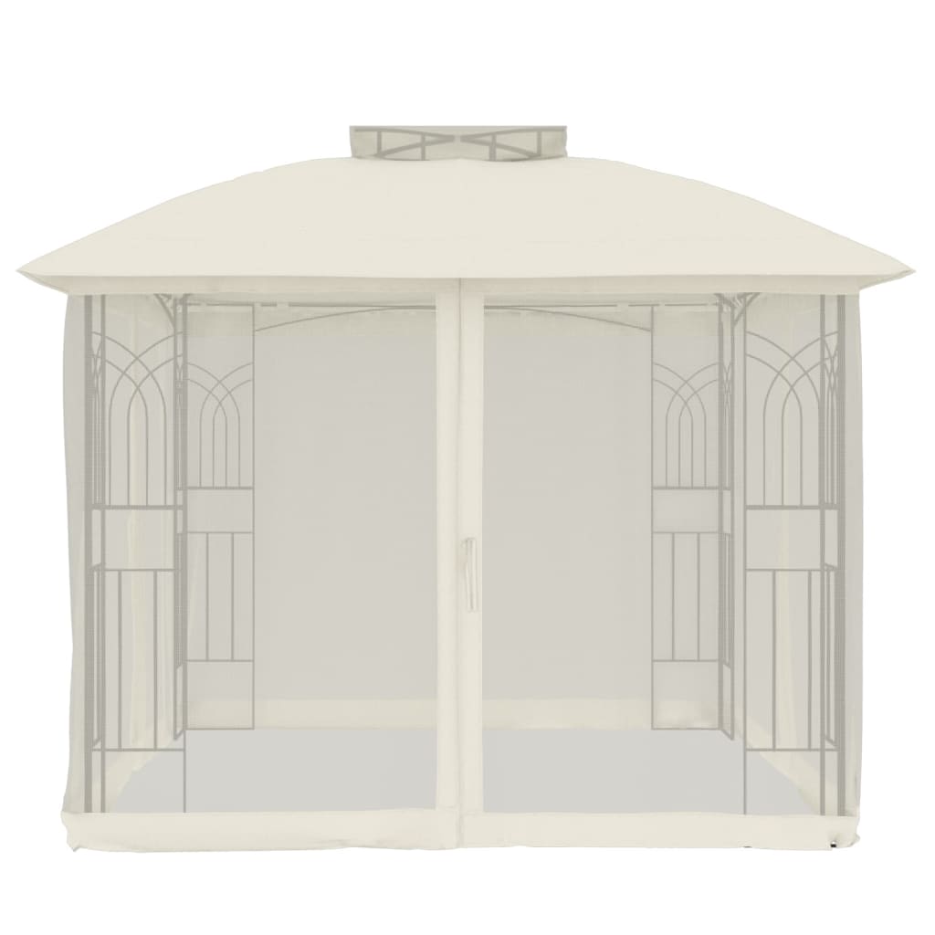 Gazebo with Double Roof and Mesh Walls Cream 2.94x2.94 m Steel