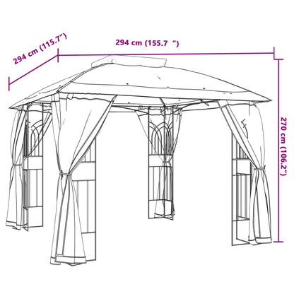 Gazebo with Double Roof and Mesh Walls Taupe 2.94x2.94 m Steel