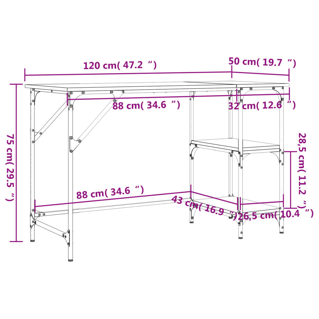 Desk Sonoma Oak 120x50x75 cm Metal and Engineered Wood