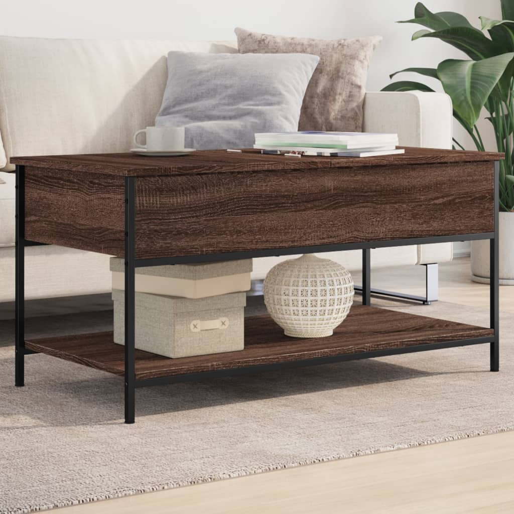 Coffee Table Brown Oak 100x50x50 cm Engineered Wood and Metal