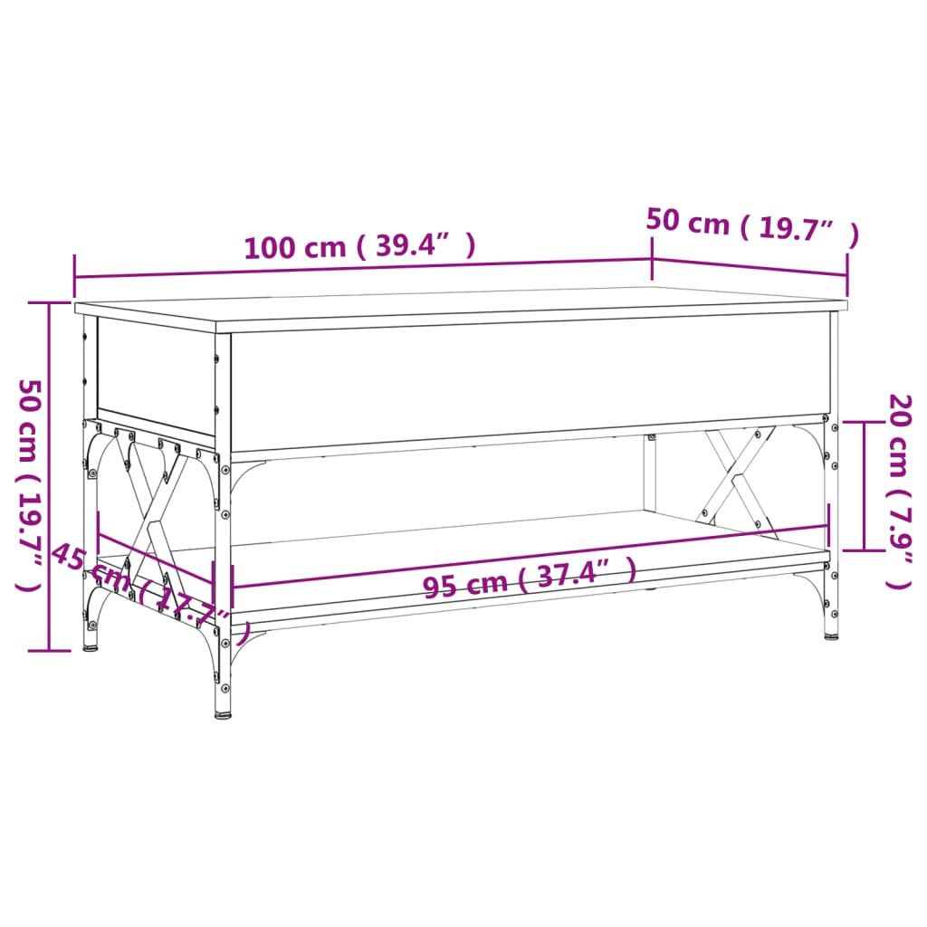 Coffee Table Black 100x50x50 cm Engineered Wood and Metal