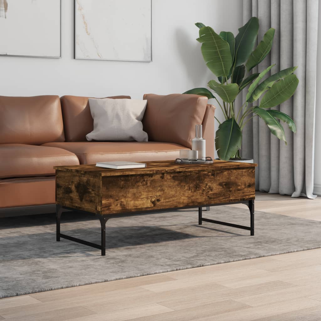 Coffee Table Smoked Oak 100x50x40 cm Engineered Wood and Metal