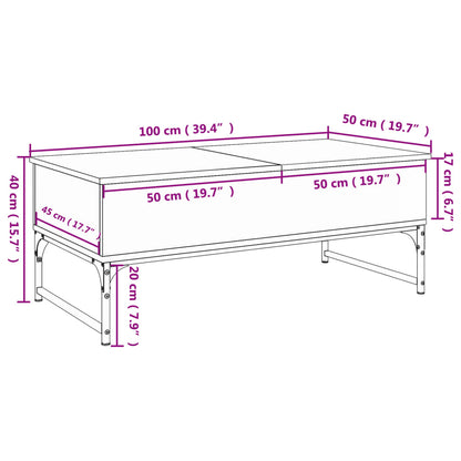 Coffee Table Smoked Oak 100x50x40 cm Engineered Wood and Metal