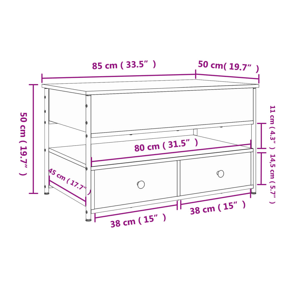 Coffee Table Grey Sonoma 85x50x50 cm Engineered Wood and Metal