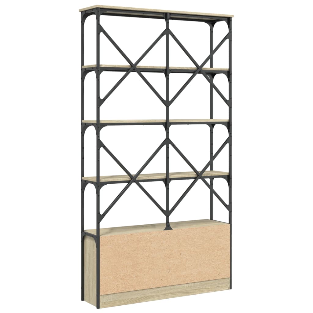 Bookcase Sonoma Oak 100x26x180 cm Engineered Wood and Metal