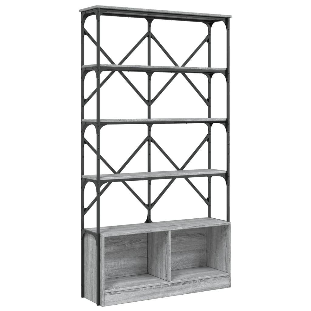 Bookcase Grey Sonoma 100x26x180 cm Engineered Wood and Metal