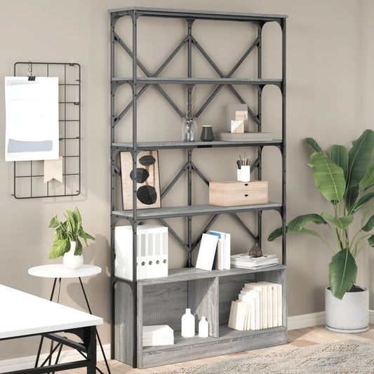 Bookcase Grey Sonoma 100x26x180 cm Engineered Wood and Metal