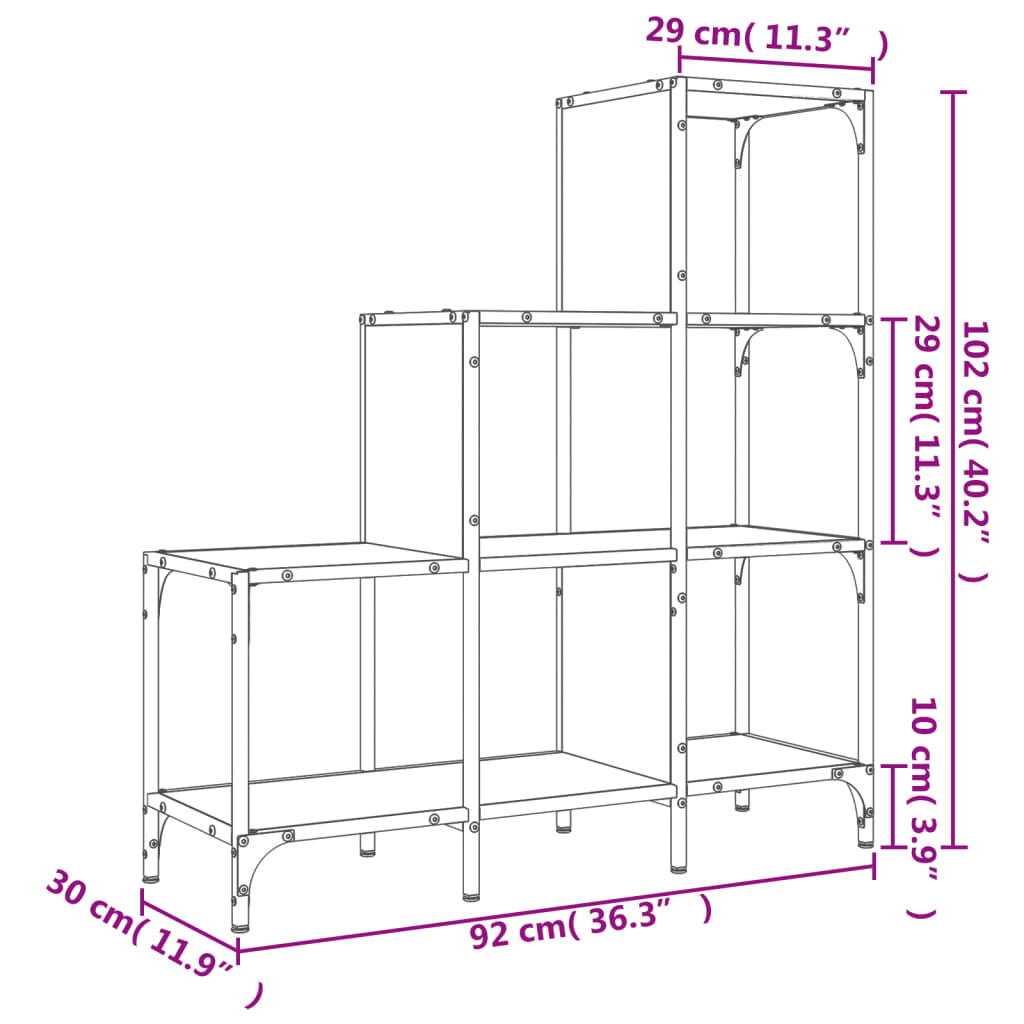 Bookcase Grey Sonoma 92x30x102 cm Engineered Wood and Metal