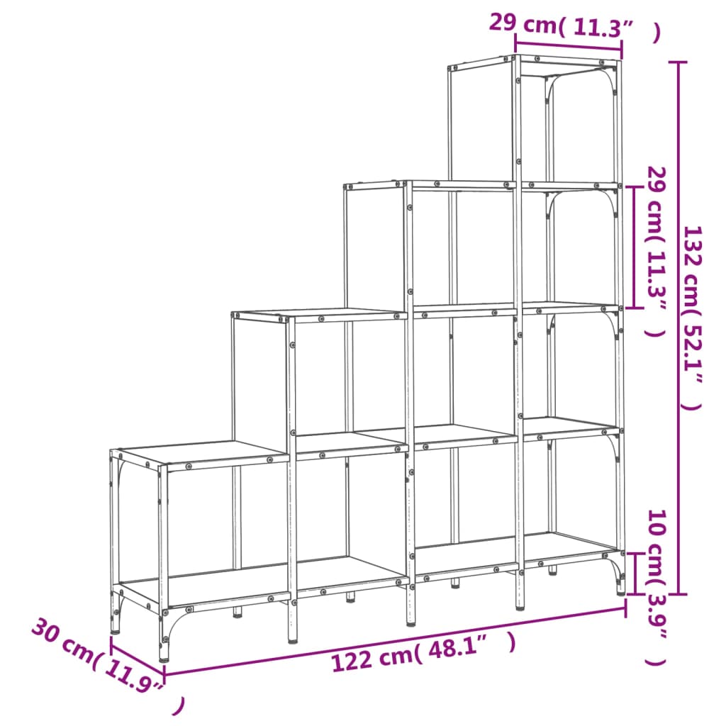 Bookcase Black 122x30x132 cm Engineered Wood and Metal