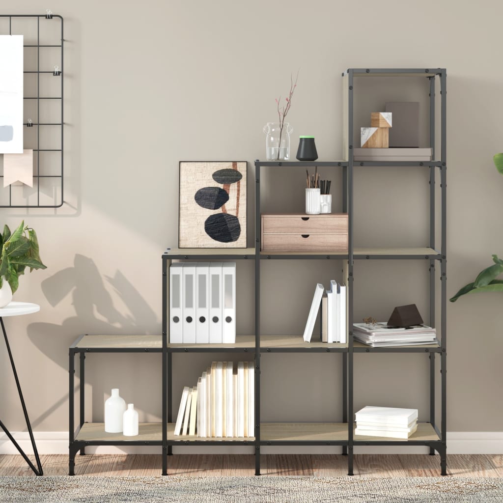 Bookcase Sonoma Oak 122x30x132 cm Engineered Wood and Metal