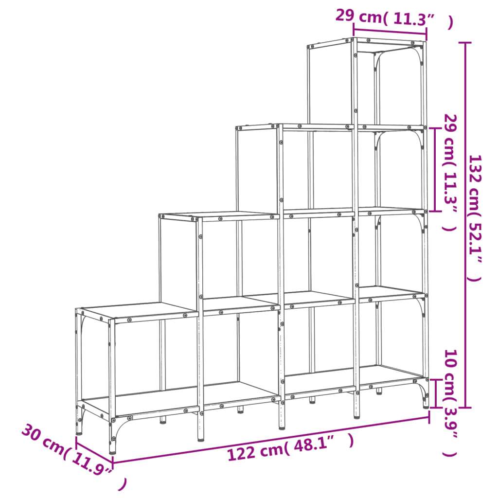 Bookcase Sonoma Oak 122x30x132 cm Engineered Wood and Metal