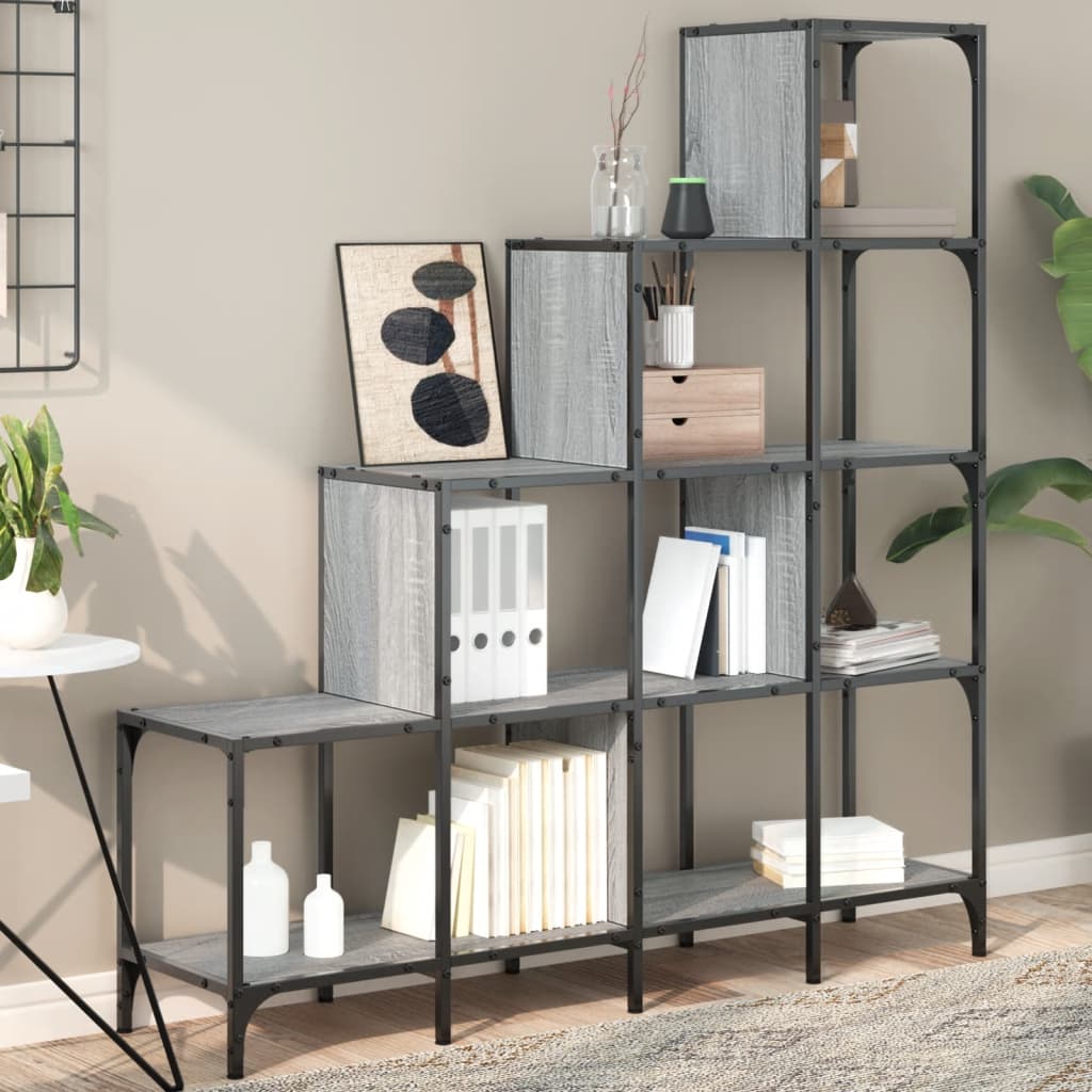 Bookcase Grey Sonoma 122x30x132 cm Engineered Wood and Metal