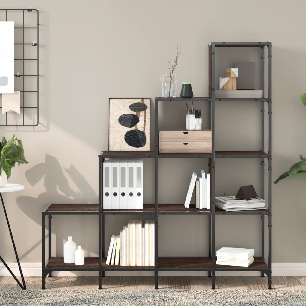 Bookcase Brown Oak 122x30x132 cm Engineered Wood and Metal