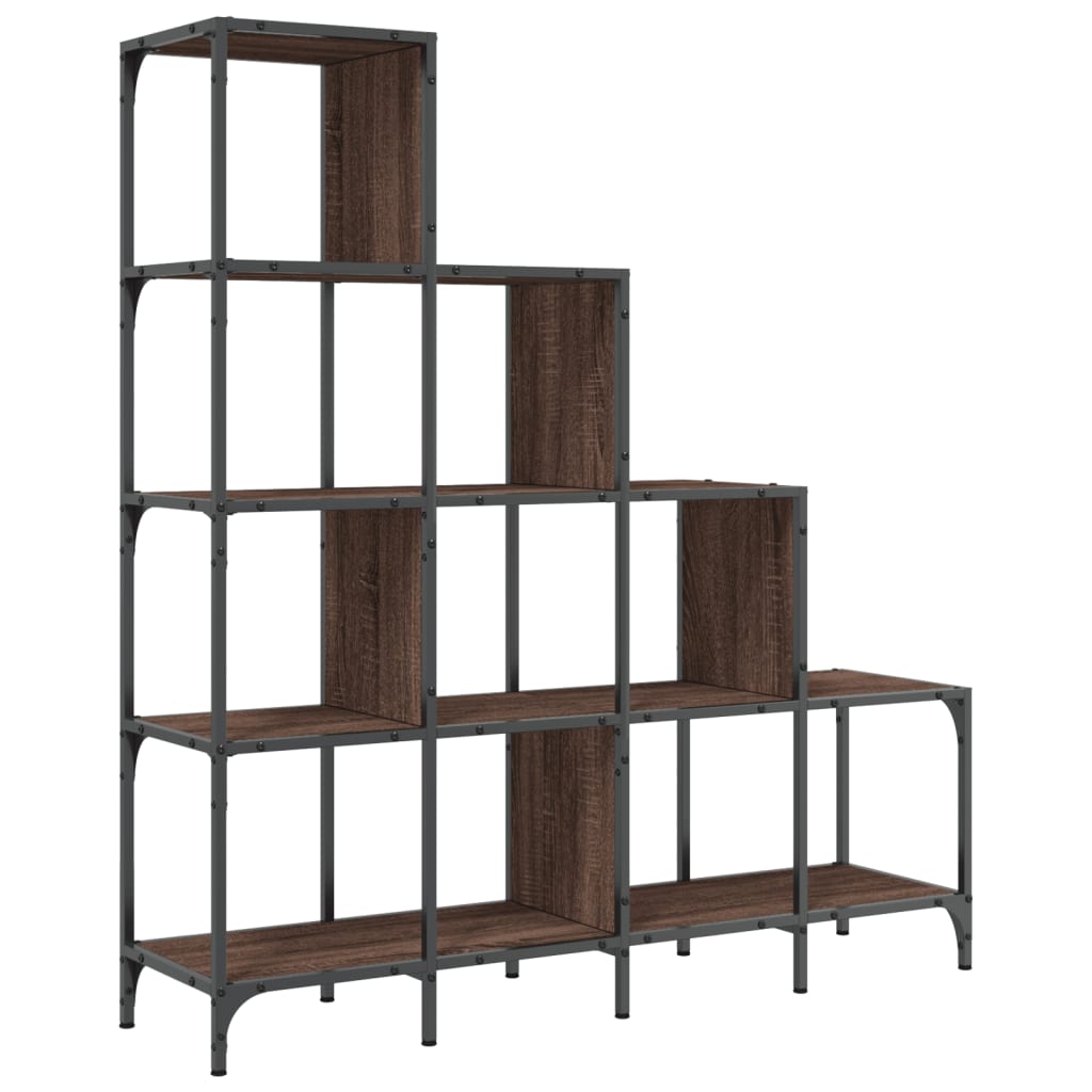 Bookcase Brown Oak 122x30x132 cm Engineered Wood and Metal