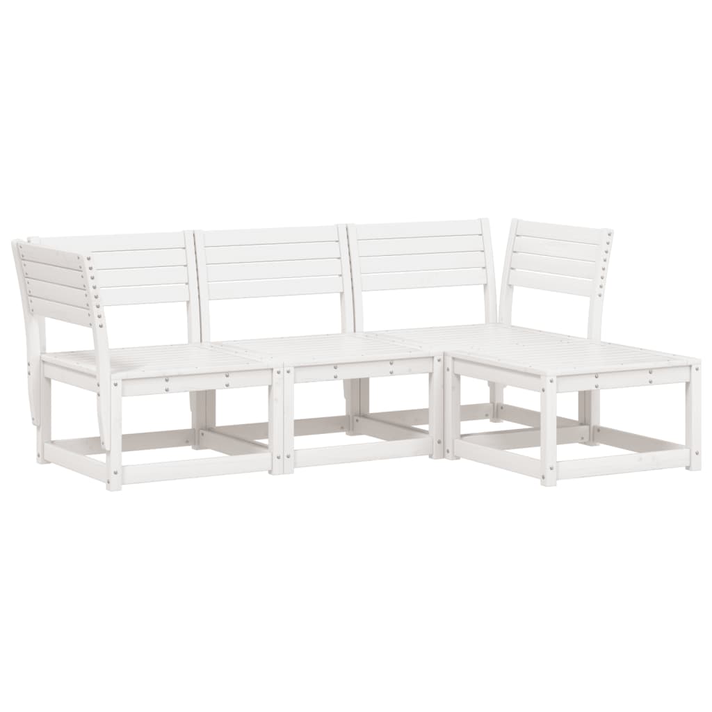 4 Piece Garden Lounge Set White Solid Wood Pine